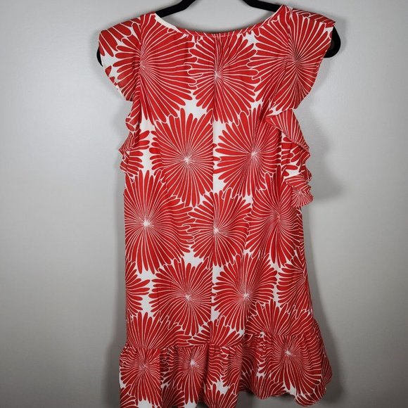 J Crew Dress Womens S Red Orange Floral Ruffle Flutter Sleeveless Keyhole Sun - Picture 6 of 12